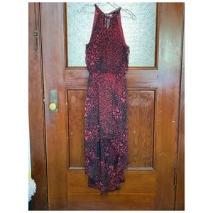 High low red cheetah print dress